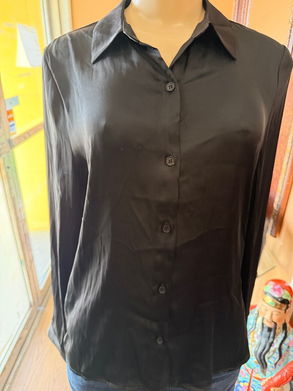 Sincerely Jules Black Satin Button-Down Shirt‎
